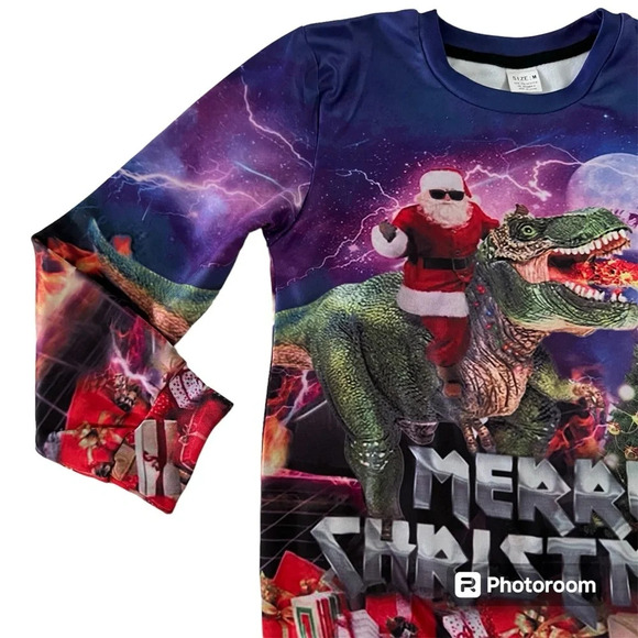 Christmas sweatshirt Kids Dinosaur Santa - Picture 2 of 6
